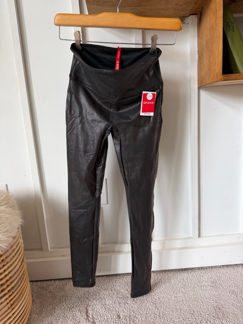 SPANX Faux Leather Leggings in Black with Red Tag